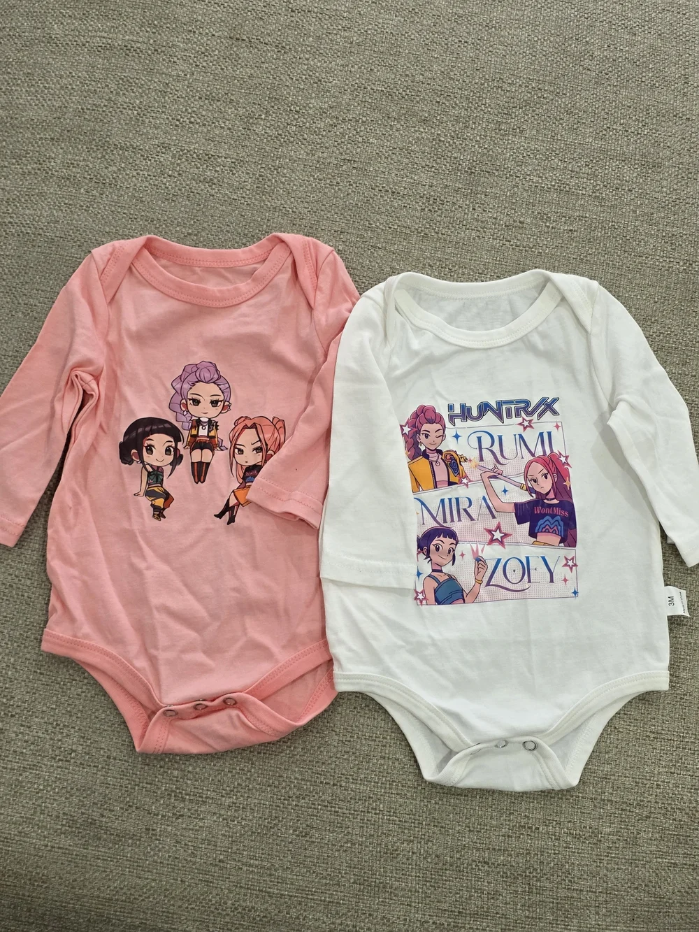 Kpop demon hunters Kids Long Sleeve Bodysuits- Pink and White